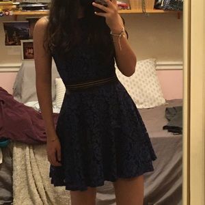 black and blue lace cut out floral party dress